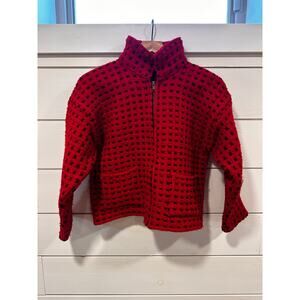 HAND MADE 100% WOOL Zip up Red Warm Sweater Brand: Artesania Size Medium